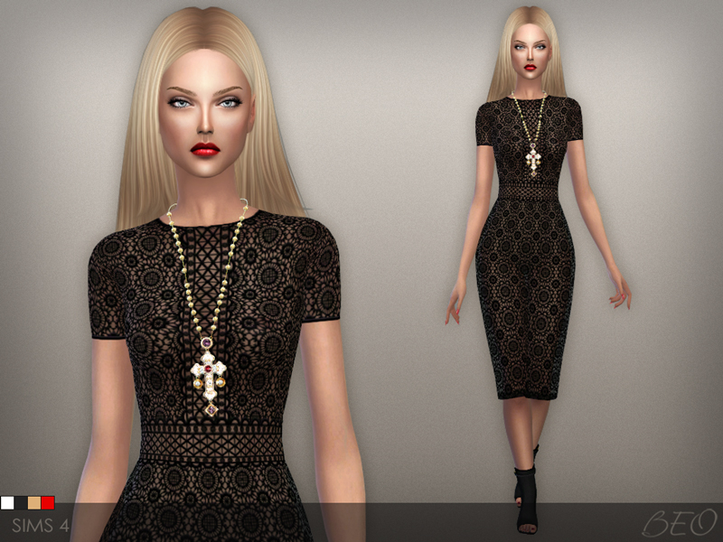 Lace midi dress for The Sims 4